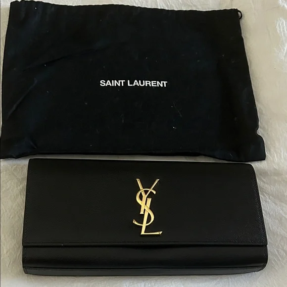 Saint Laurent Black Clutch with Gold Logo - Picture 2 of 9